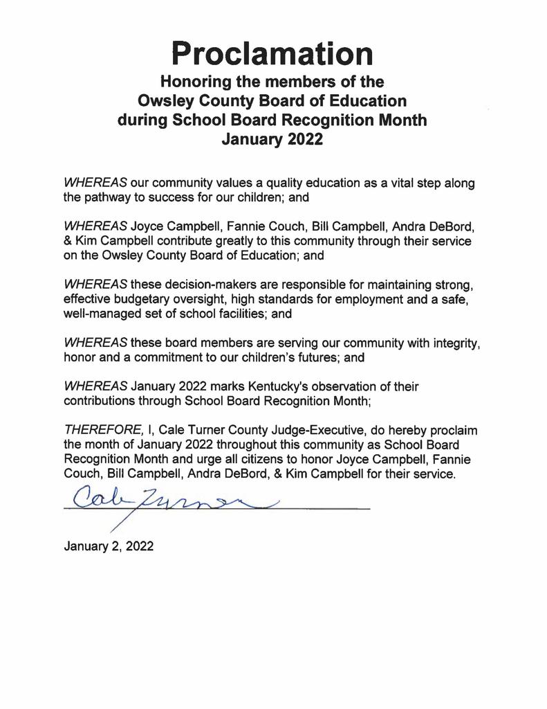 School Board Recognition Proclamation