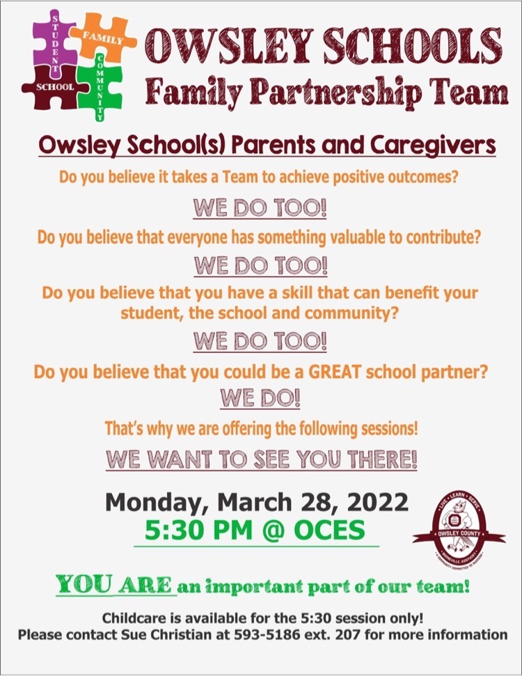 Family Partnership Meeting will be Monday, March 28 @5:30pm